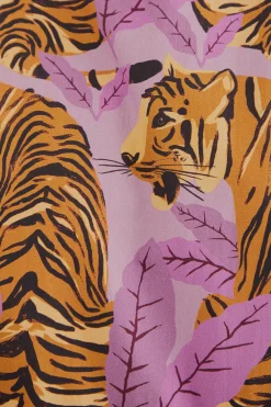 FARM Rio  LAVENDER TIGER LEAVES PUFF SLEEVE MINI DRESS