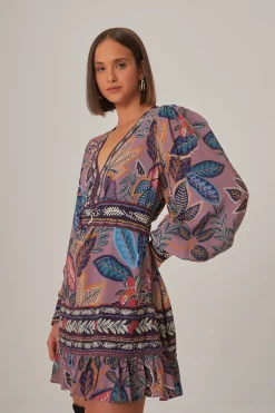 FARM Rio LAVENDER WILD NIGHT LONG SLEEVE MINI DRESS