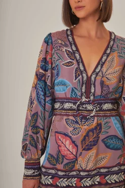 FARM Rio  LAVENDER WILD NIGHT LONG SLEEVE MINI DRESS