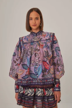 FARM Rio  LAVENDER WILD NIGHT LONG SLEEVE BLOUSE