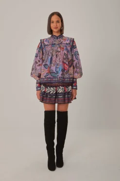 FARM Rio  LAVENDER WILD NIGHT LONG SLEEVE BLOUSE