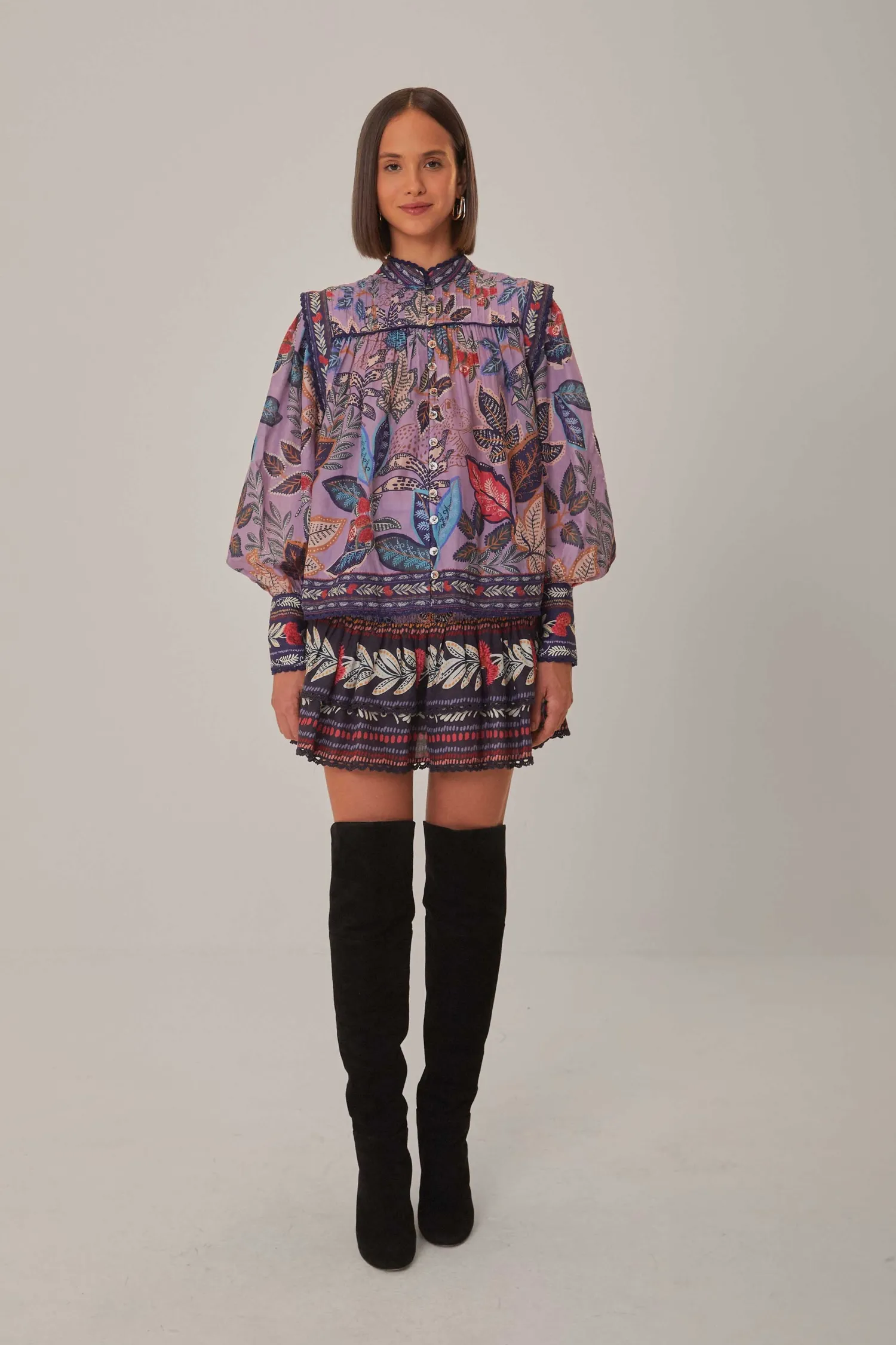 FARM Rio LAVENDER WILD NIGHT LONG SLEEVE BLOUSE