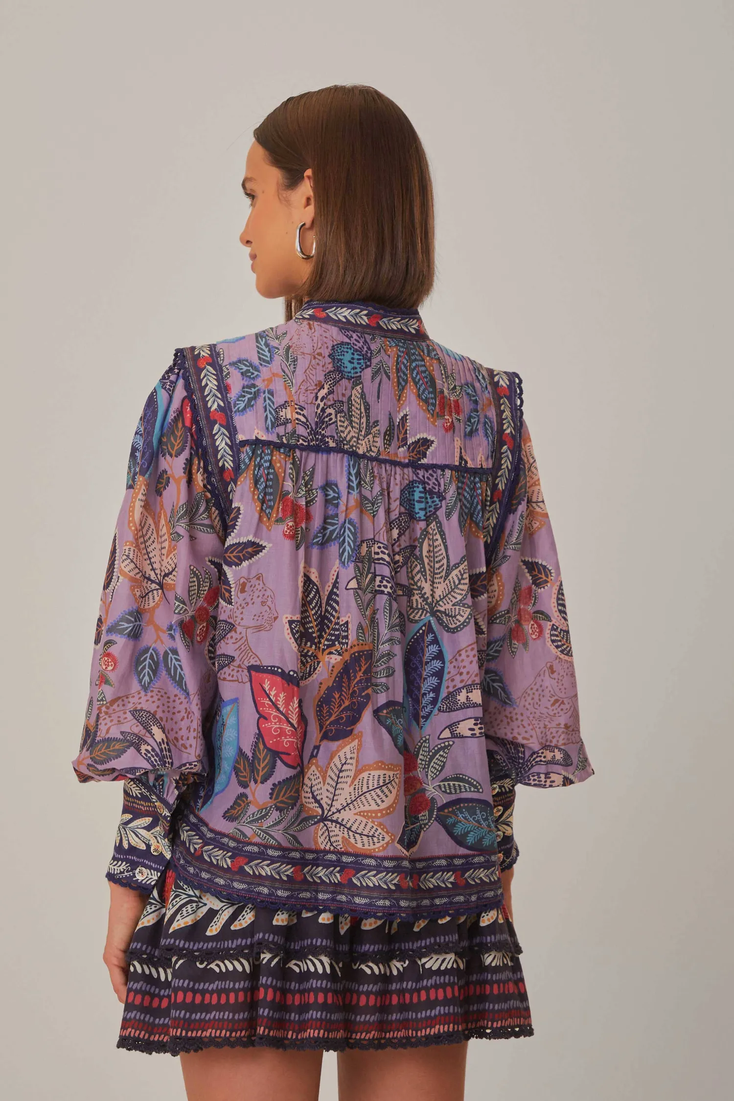 FARM Rio LAVENDER WILD NIGHT LONG SLEEVE BLOUSE