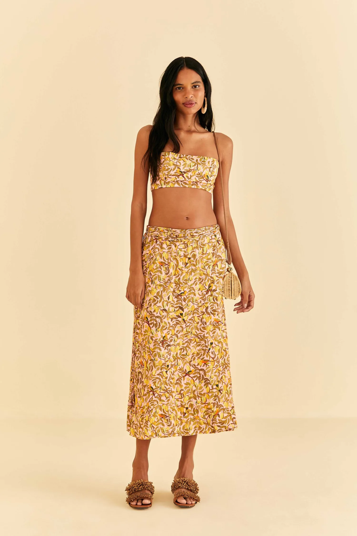 FARM Rio LIGHT PINK STAR FRUIT MIDI SKIRT