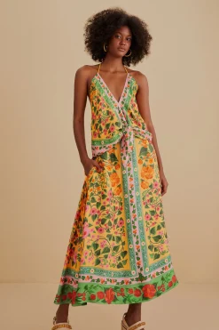 FARM Rio  LIGHT YELLOW HEART IVY MIDI SKIRT