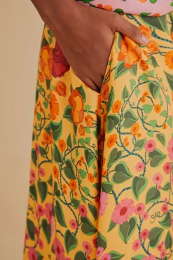 FARM Rio  LIGHT YELLOW HEART IVY MIDI SKIRT
