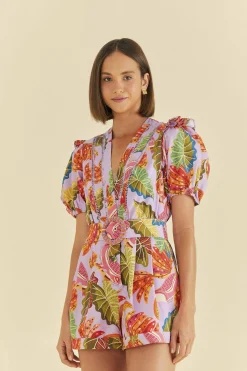 FARM Rio LILAC BEAKS & BANANAS V NECK ROMPER