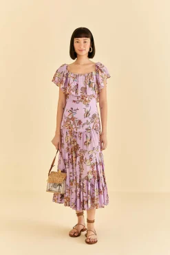 FARM Rio LILAC FLORAL MONKEY SHORT SLEEVE MAXI DRESS