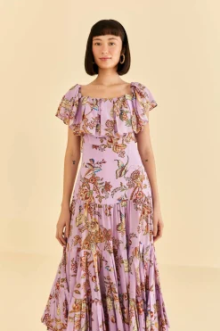 FARM Rio  LILAC FLORAL MONKEY SHORT SLEEVE MAXI DRESS