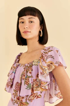 FARM Rio  LILAC FLORAL MONKEY SHORT SLEEVE MAXI DRESS