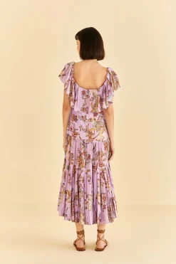FARM Rio  LILAC FLORAL MONKEY SHORT SLEEVE MAXI DRESS