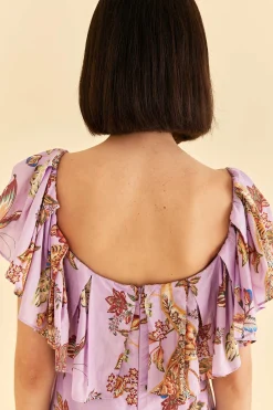 FARM Rio  LILAC FLORAL MONKEY SHORT SLEEVE MAXI DRESS