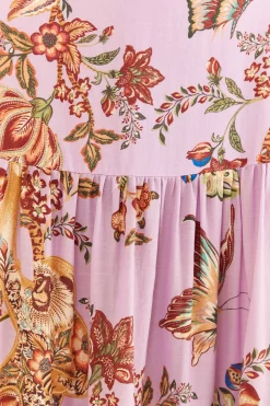 FARM Rio  LILAC FLORAL MONKEY SHORT SLEEVE MAXI DRESS