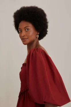 FARM Rio  MARSALA HEART SHAPED PUFF SLEEVE BLOUSE