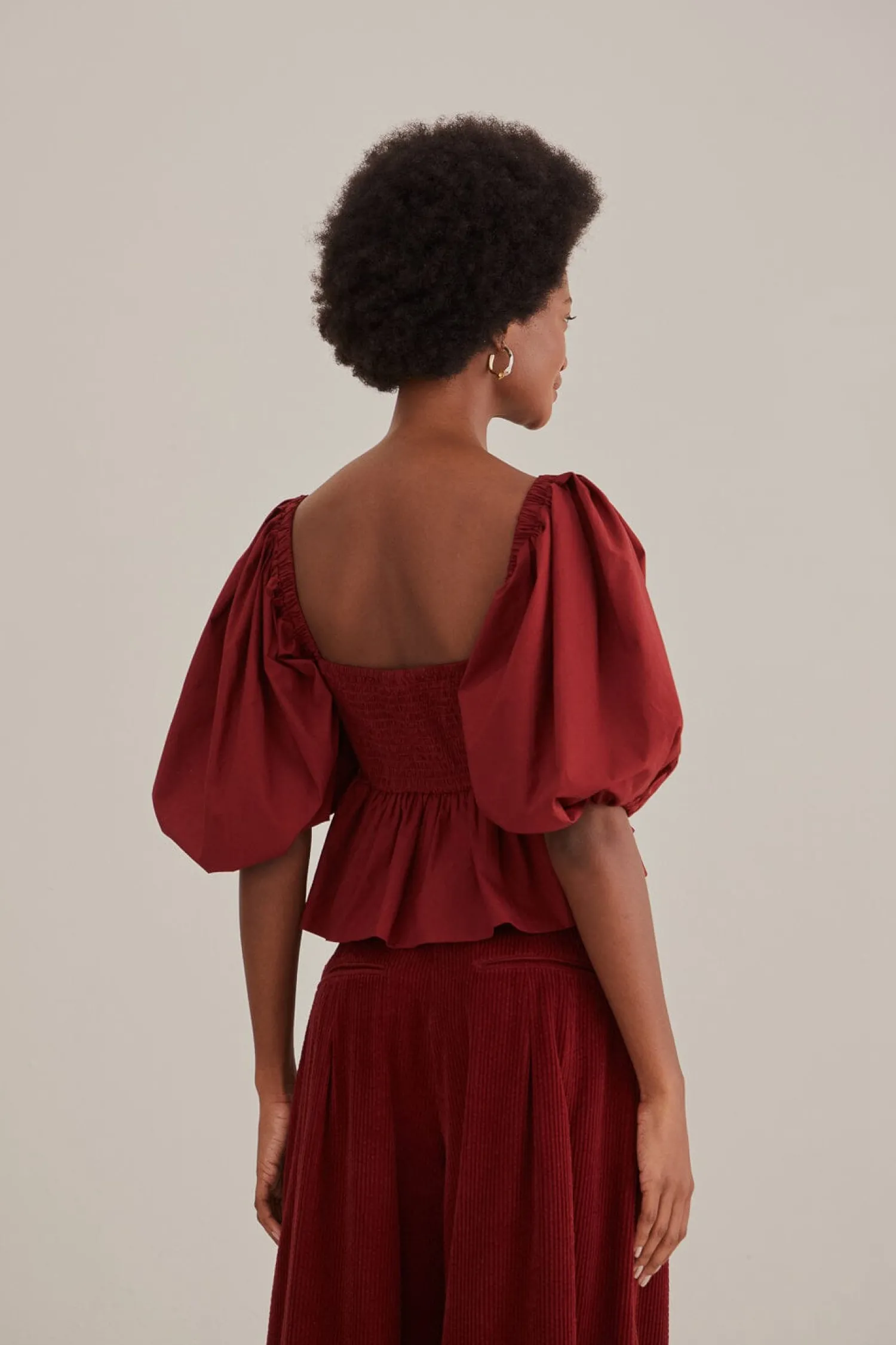 FARM Rio MARSALA HEART SHAPED PUFF SLEEVE BLOUSE