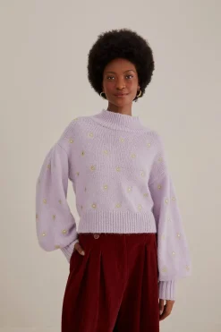 FARM Rio  MIRROR EMBROIDERED KNIT SWEATER