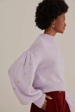 FARM Rio  MIRROR EMBROIDERED KNIT SWEATER