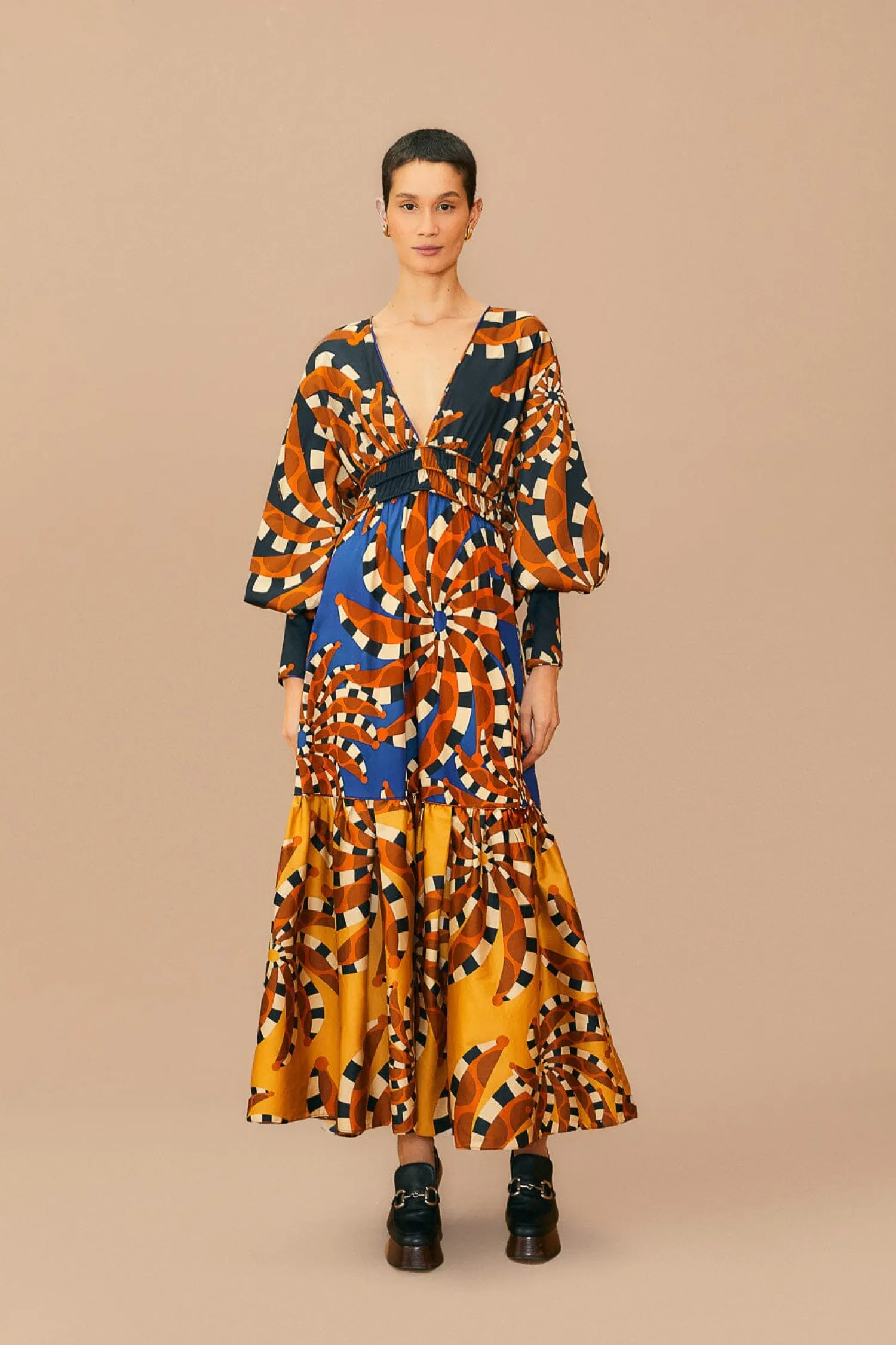 FARM Rio MIXED BANANADA LONG SLEEVE MAXI DRESS