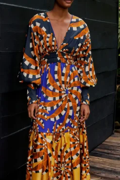 FARM Rio MIXED BANANADA LONG SLEEVE MAXI DRESS