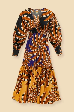 FARM Rio MIXED BANANADA LONG SLEEVE MAXI DRESS