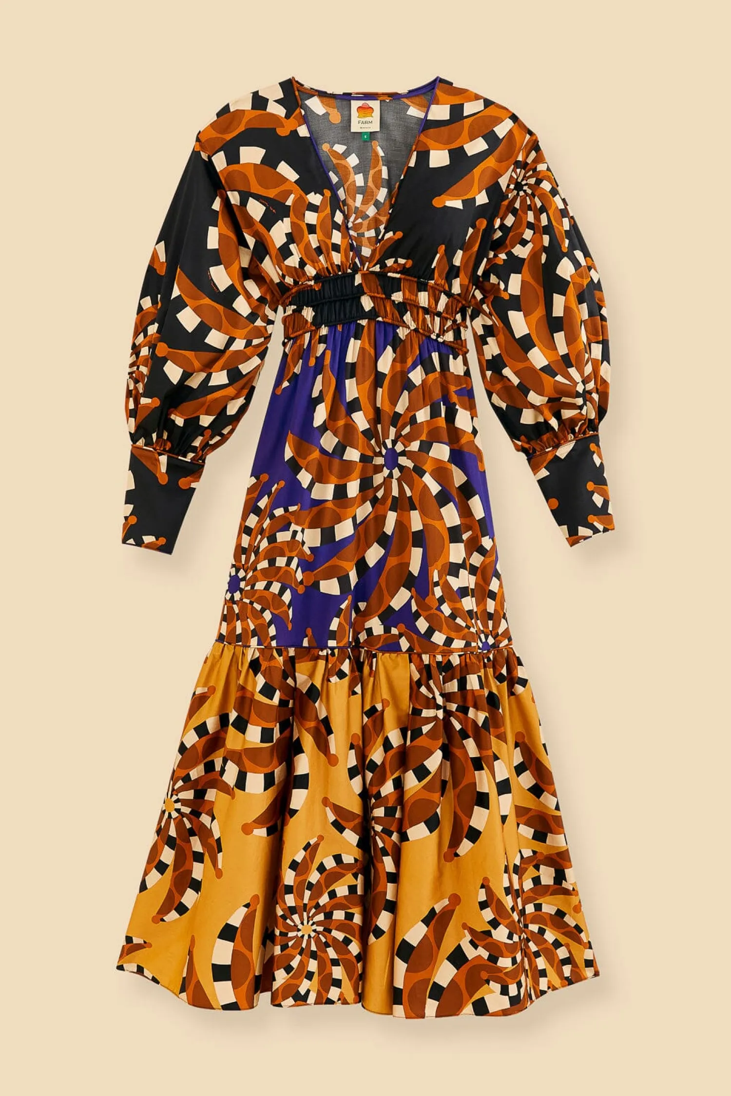 FARM Rio MIXED BANANADA LONG SLEEVE MAXI DRESS