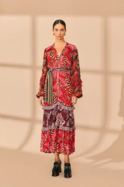 FARM Rio MIXED FLORAL PRINTS LONG SLEEVE MAXI DRESS