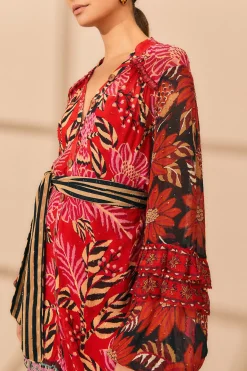FARM Rio MIXED FLORAL PRINTS LONG SLEEVE MAXI DRESS