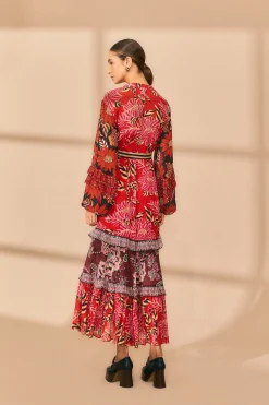 FARM Rio MIXED FLORAL PRINTS LONG SLEEVE MAXI DRESS
