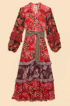 FARM Rio MIXED FLORAL PRINTS LONG SLEEVE MAXI DRESS