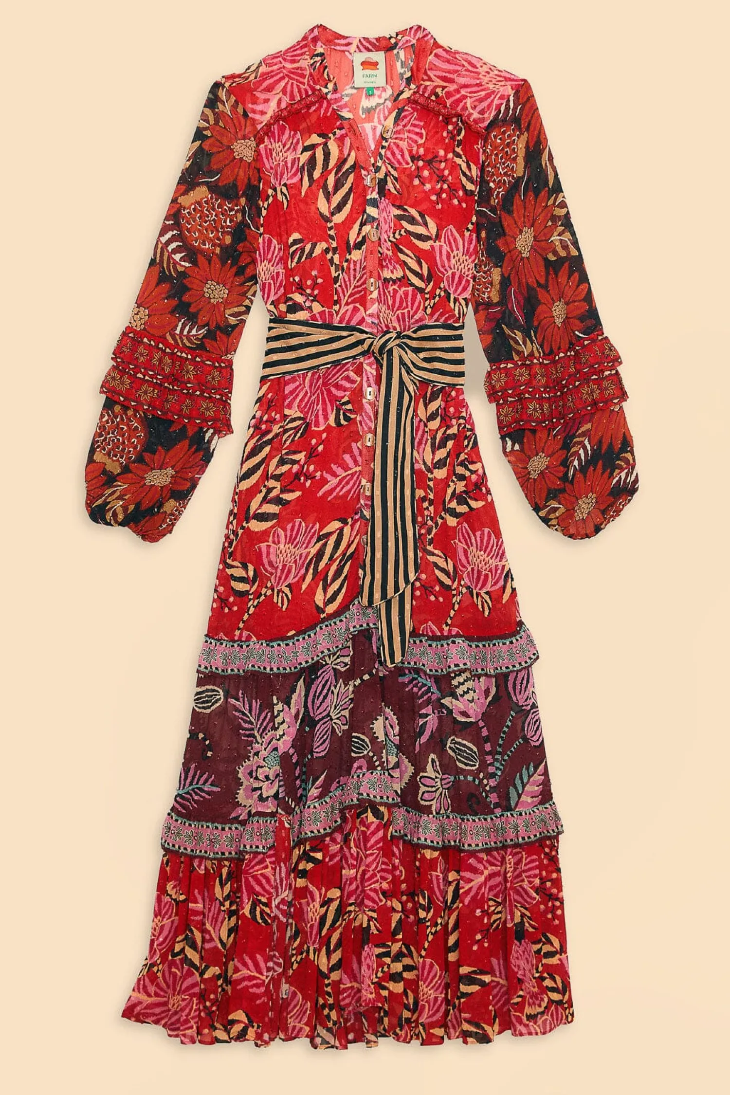 FARM Rio MIXED FLORAL PRINTS LONG SLEEVE MAXI DRESS