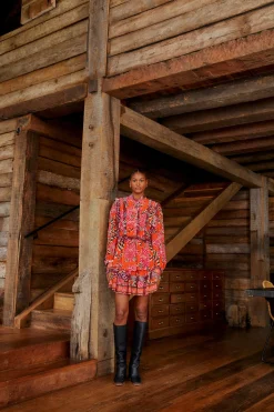 FARM Rio  MIXED FLORAL RUFFLE MINI DRESS