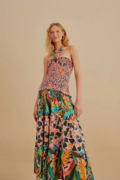 FARM Rio MIXED HEART IVY SCARF SLEEVELESS MIDI DRESS