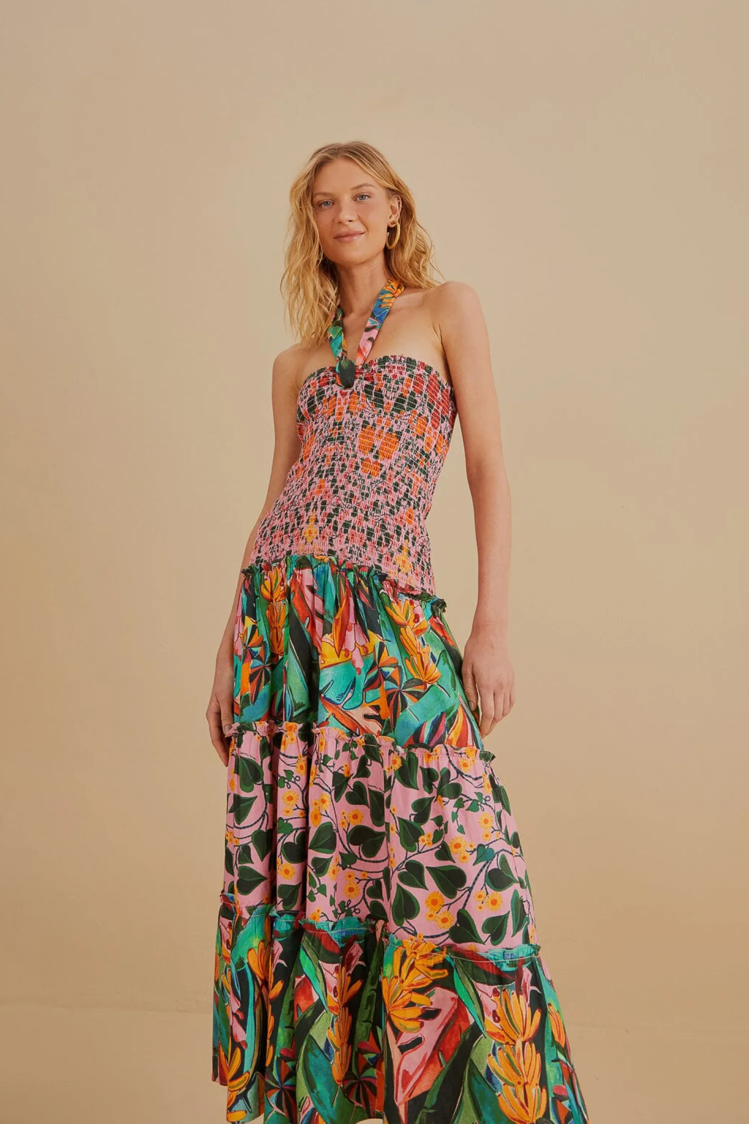 FARM Rio MIXED HEART IVY SCARF SLEEVELESS MIDI DRESS
