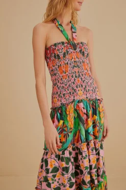 FARM Rio MIXED HEART IVY SCARF SLEEVELESS MIDI DRESS