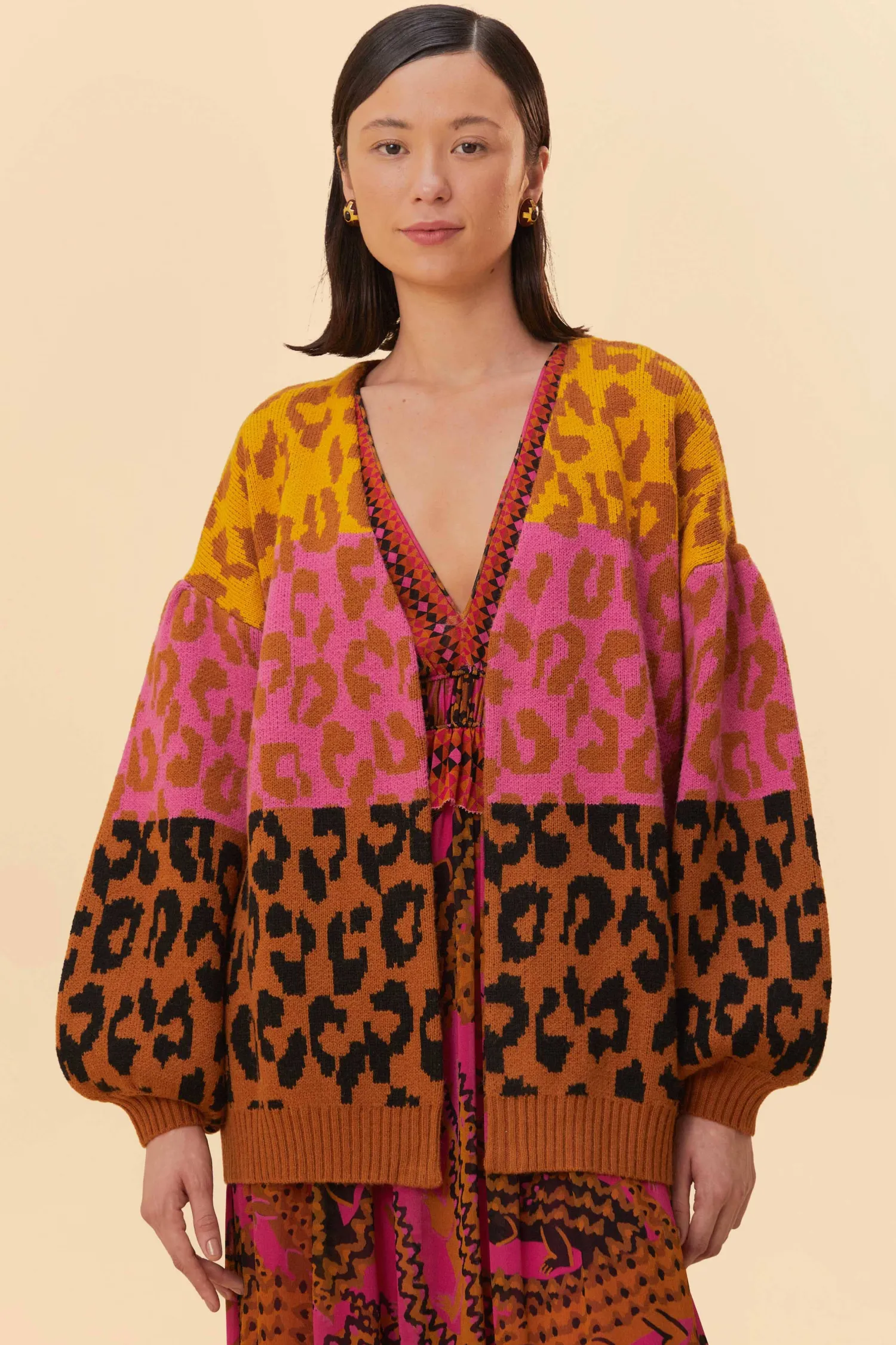 FARM Rio MIXED LEOPARDS KNIT CARDIGAN