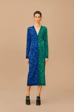 FARM Rio  MIXED LEOPARDS KNIT MIDI CARDIGAN DRESS