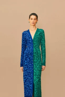 FARM Rio  MIXED LEOPARDS KNIT MIDI CARDIGAN DRESS