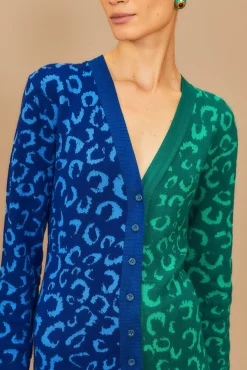 FARM Rio  MIXED LEOPARDS KNIT MIDI CARDIGAN DRESS