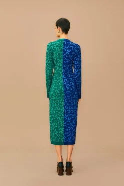 FARM Rio  MIXED LEOPARDS KNIT MIDI CARDIGAN DRESS