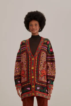 FARM Rio  MIXED TAPESTRY PRINTS KNIT CARDIGAN