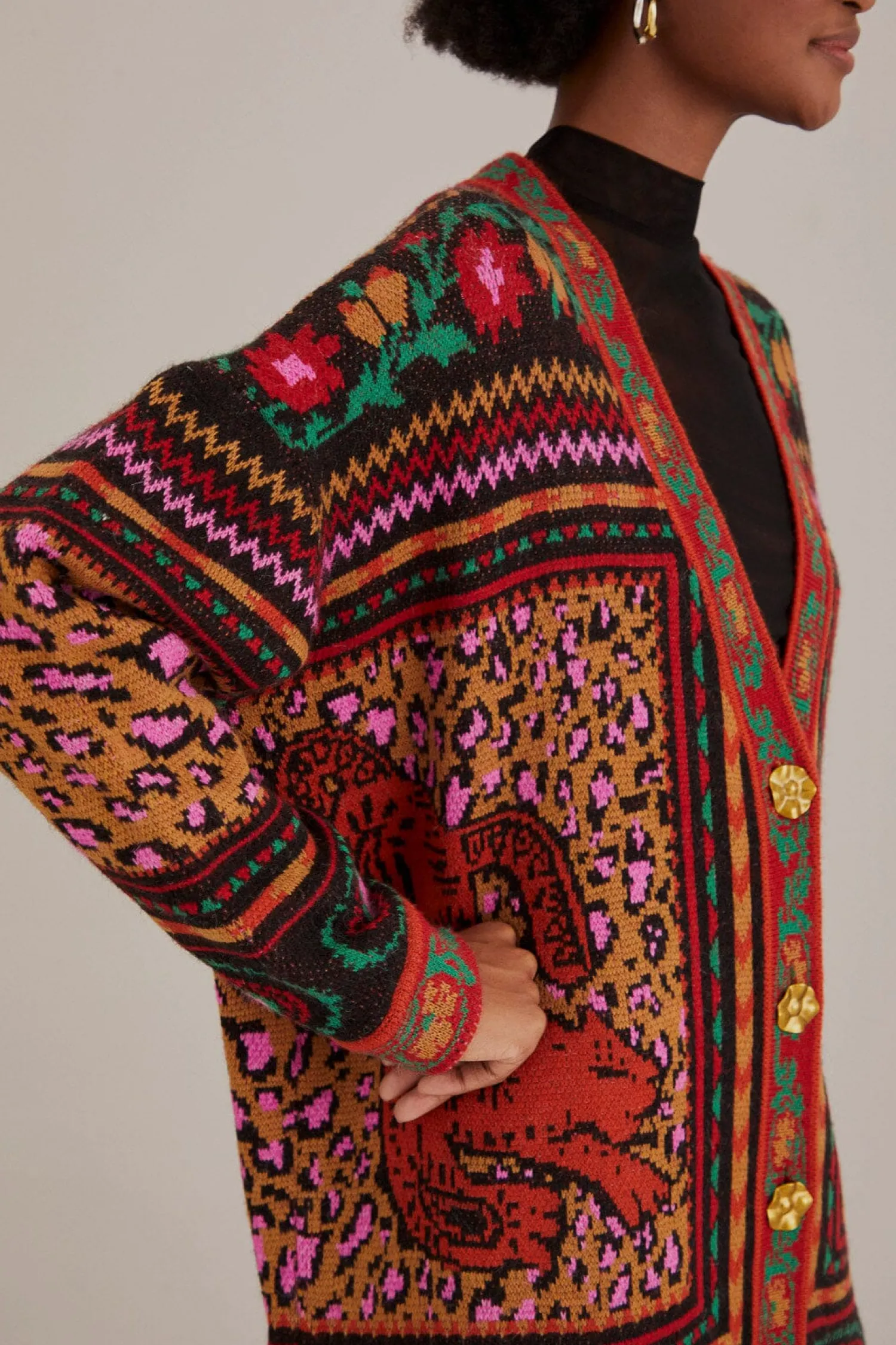 FARM Rio MIXED TAPESTRY PRINTS KNIT CARDIGAN
