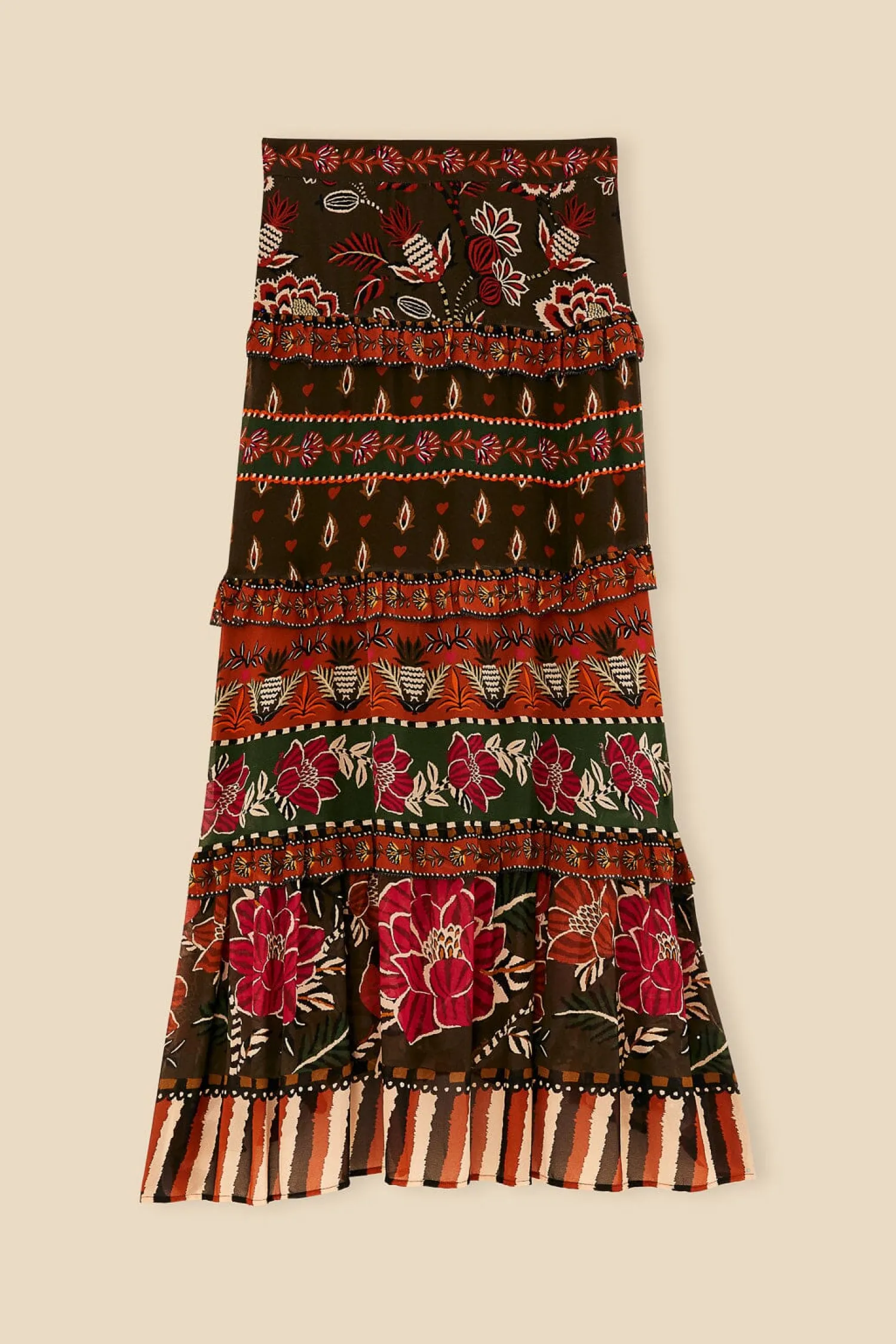 FARM Rio MULTICOLOR AINIKA FLORAL GARDEN TIERED MAXI SKIRT
