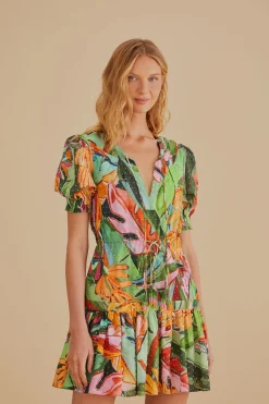 FARM Rio MULTICOLOR BANANA FOLIAGE SHORT SLEEVE MINI DRESS