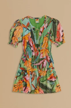 FARM Rio  MULTICOLOR BANANA FOLIAGE SHORT SLEEVE MINI DRESS
