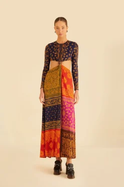 FARM Rio  MULTICOLOR BANDANA DREAM CUT OUT MAXI DRESS