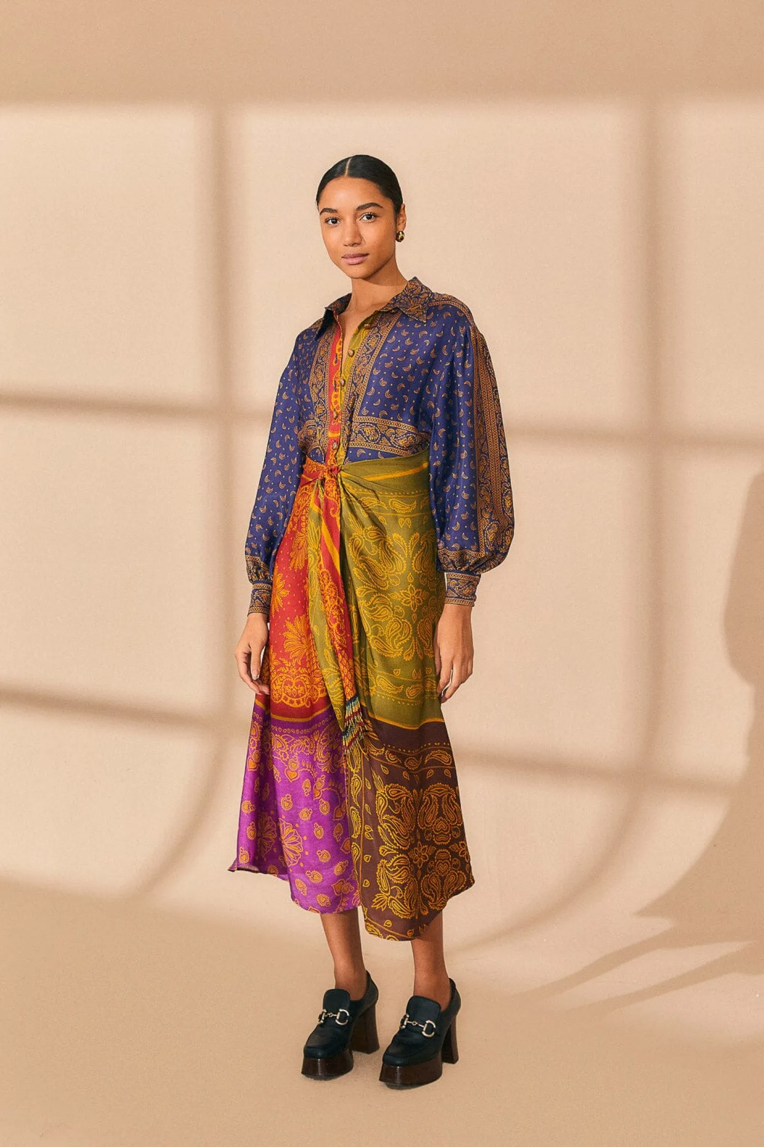 FARM Rio MULTICOLOR BANDANA DREAM MIDI SHIRTDRESS