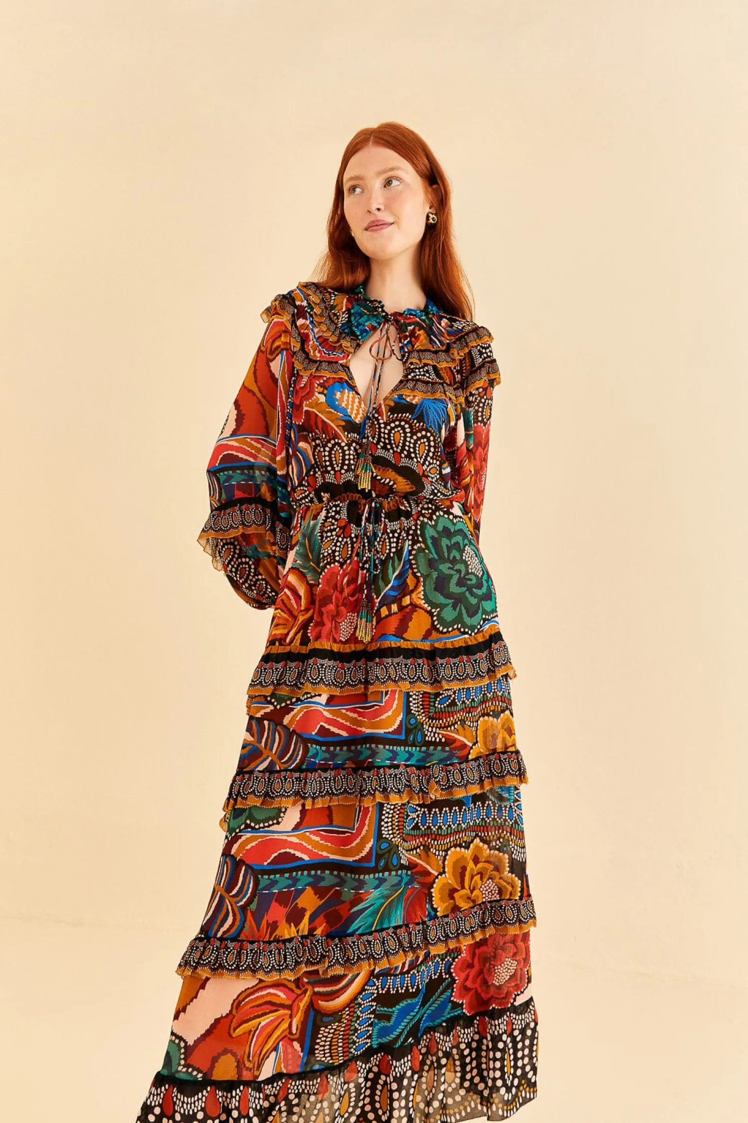 FARM Rio MULTICOLOR FALL MIX MAXI DRESS