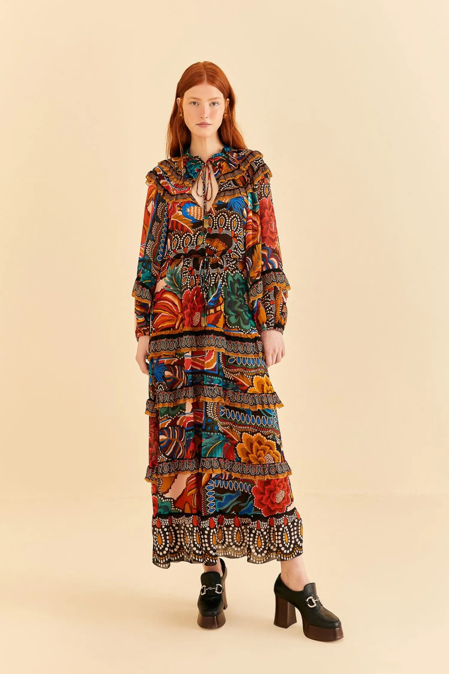 FARM Rio MULTICOLOR FALL MIX MAXI DRESS