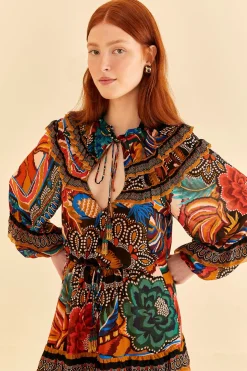 FARM Rio MULTICOLOR FALL MIX MAXI DRESS