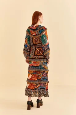 FARM Rio MULTICOLOR FALL MIX MAXI DRESS